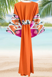 Silk ikat orange muslin kimono robe caftan