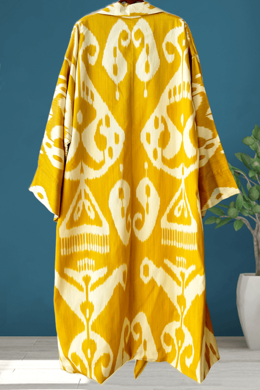 Handwoven silk ikat coat caftan.