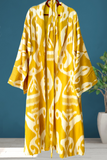 Handwoven silk ikat yellow caftan with lined