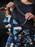 Silk velvet ikat handmade coco bag turquoise_black_01.