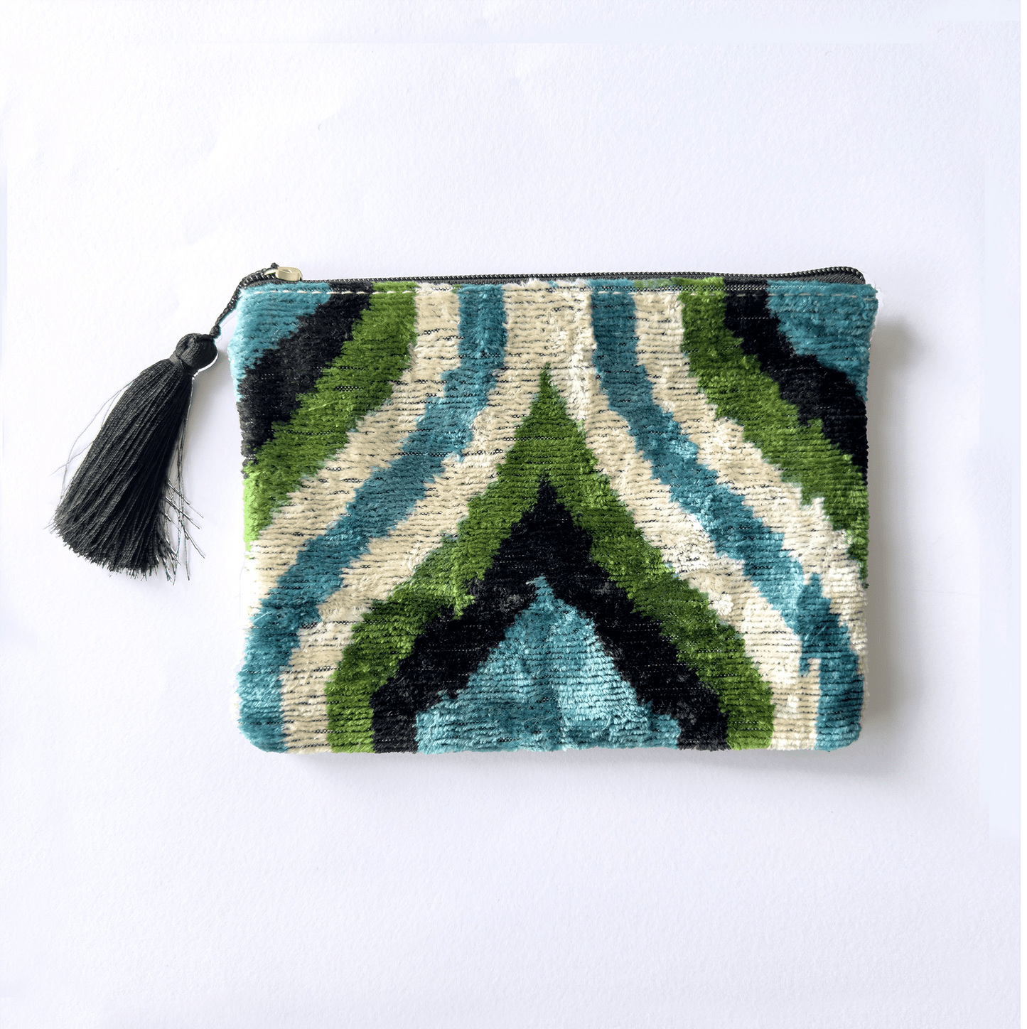 Ikat Silk Velvet Pouch, Velvet Clutch, Ikat Zipper Bag, Silk Pouch
