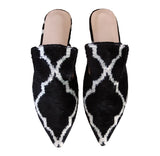 Silk velvet ikat handmade sharp pointed toes black slippers