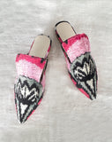 Silk velvet ikat handmade sharp pointed toes slippers