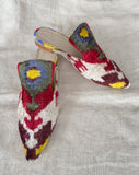Silk velvet ikat handmade sharp pointed toes slippers