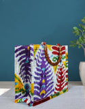 Silk velvet ikat handmade medium tote bag.