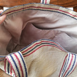 vintage linen red-navy stripes bag