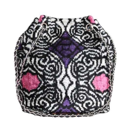 Bolso tipo cubo de terciopelo de seda Ikat - 011