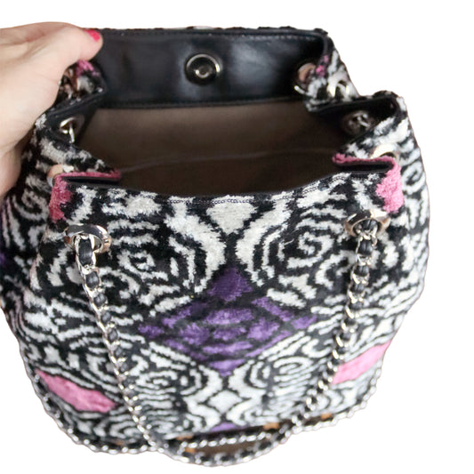 Silk Velvet Ikat Bucket Bag-011