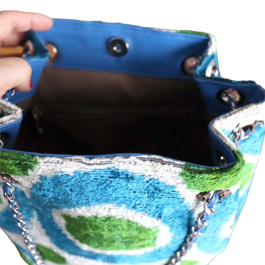 Bolso tipo cubo de terciopelo de seda Ikat - 013