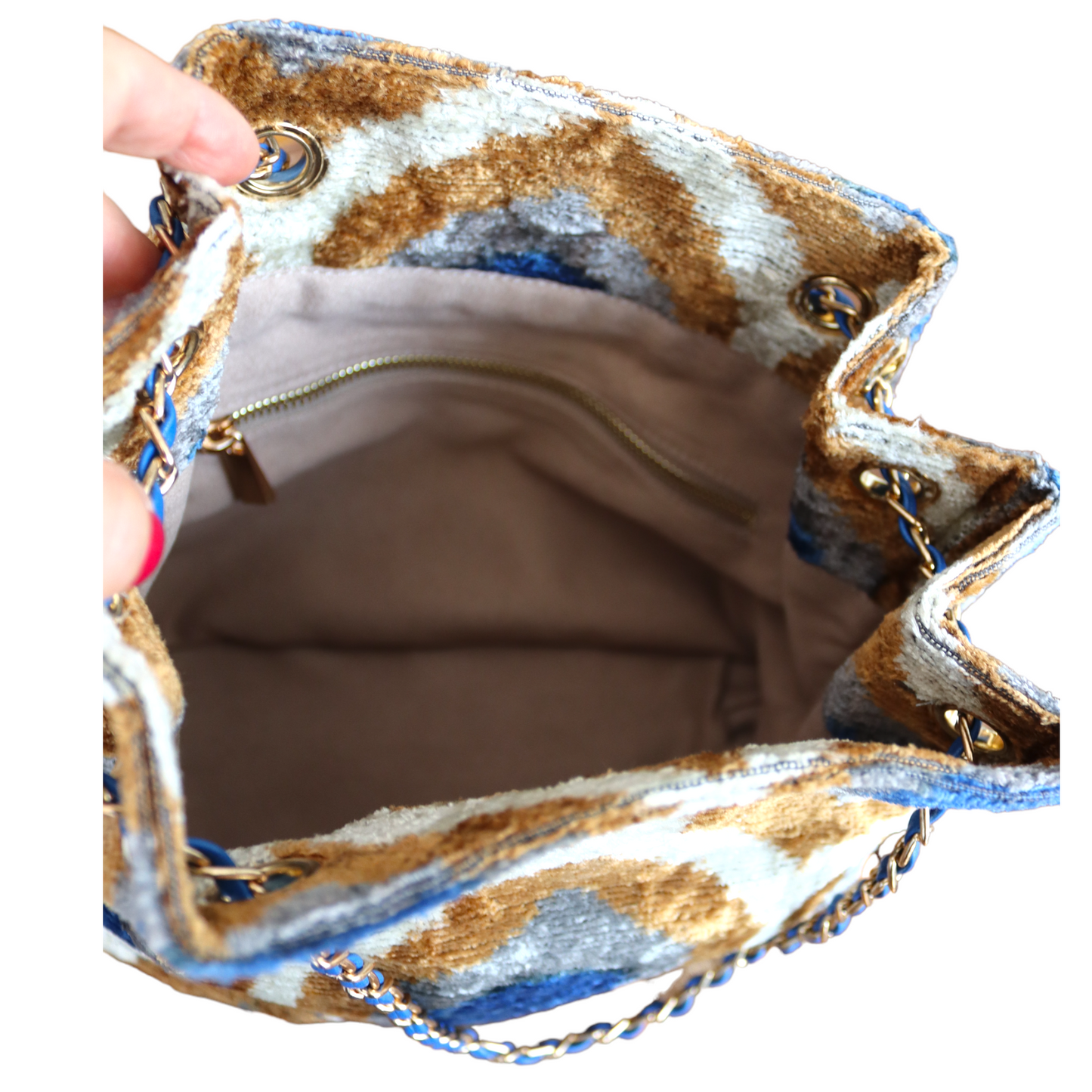 Bolso tipo cubo de terciopelo de seda Ikat - 001