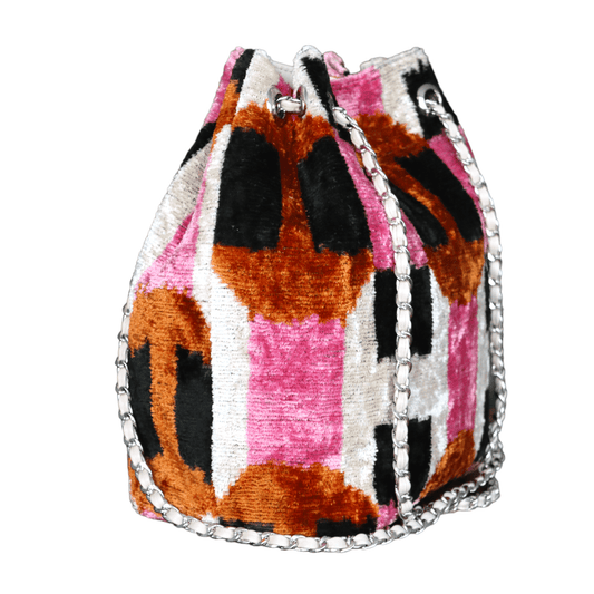 Silk Velvet Ikat Bucket Bag-012