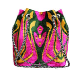 ikat velvet handmade bucket bag
