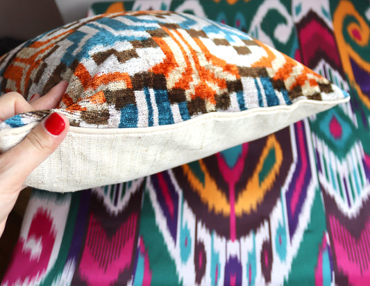 cushion cover silk velvet ikat / organic linen 40x40cm vl034