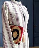 handwoven organic linen caftan blue-orange stripes