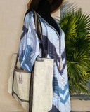 vintage linen bag with handmade ribbon.