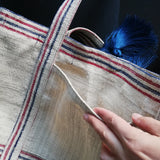 vintage linen red-navy stripes bag
