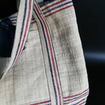 vintage linen red-navy stripes bag
