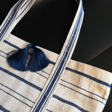vintage linen bold navy stripes bag