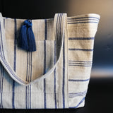 vintage linen bag navy stripes