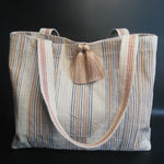 vintage linen bag beight stripes