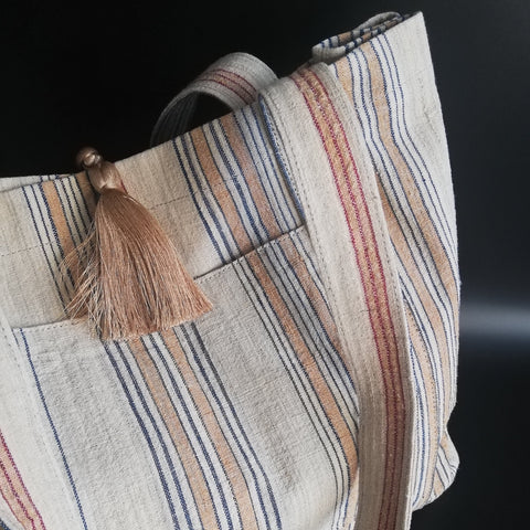 vintage linen bag beight stripes