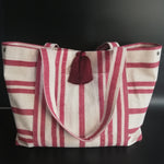vintage linen bold burgundy stripes bag
