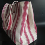 vintage linen bag red stripes