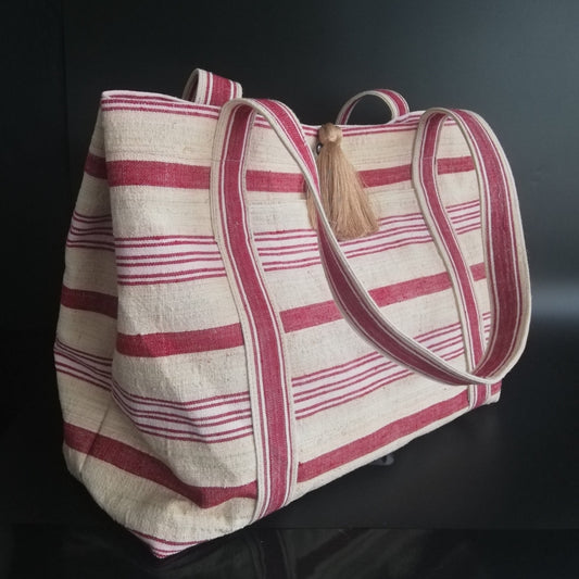 vintage linen bag bold stripes