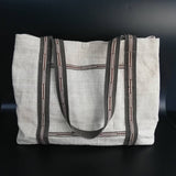 vintage linen bag with handmade ribbon.