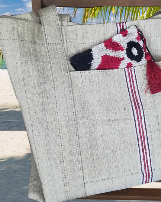 vintage linen bag with leather