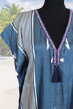 silk ikat caftan dress (navy)