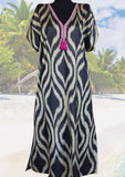 silk ikat caftan dress black&beight