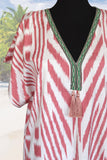 silk ikat caftan dress  (pink stripes)