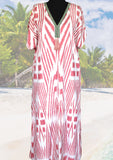 silk ikat caftan dress  (pink stripes)