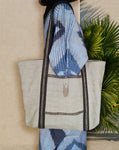 vintage linen bag with handmade ribbon.