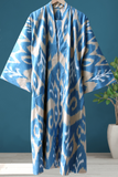 Cotton Ikat Kimono Style Blue Ecru Caftan 015