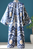 Cotton Ikat Kimono Style Navy Caftan 016