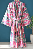 Cotton Ikat Kimono Style Pink Caftan 019