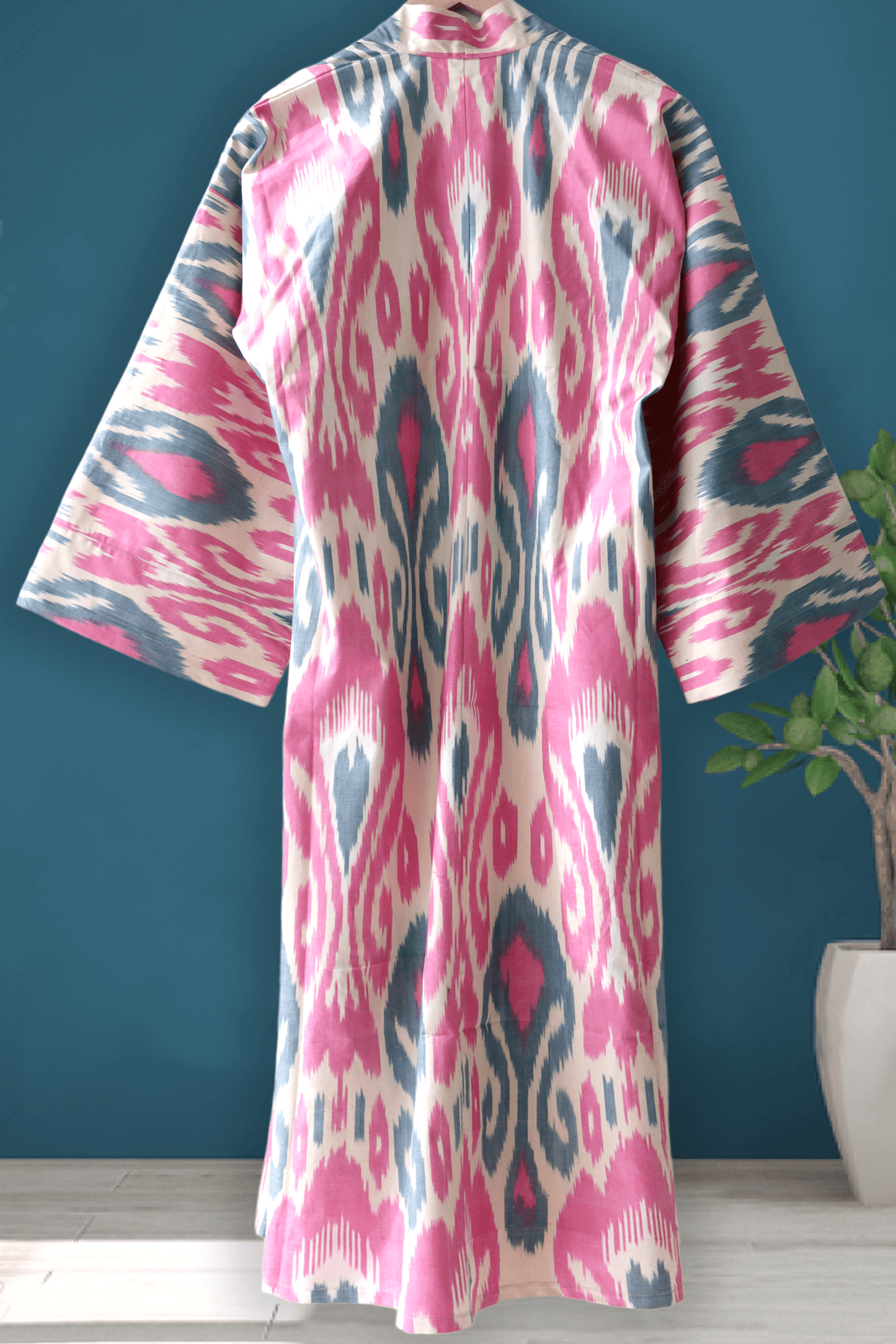 Cotton Ikat Kimono Style Pink Caftan 019