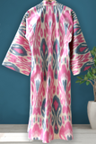 Cotton Ikat Kimono Style Pink Caftan 019
