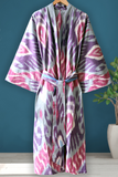 Cotton Ikat Kimono Style Pink Purple Caftan 018