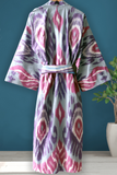 Cotton Ikat Kimono Style Pink Purple Caftan 018