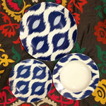 ikat patterned porcelain set blue drop
