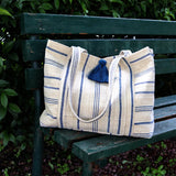 vintage linen bag navy stripes