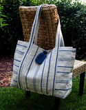 vintage linen bag navy stripes
