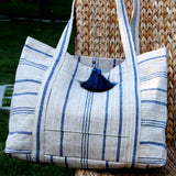 vintage linen bag navy stripes