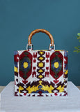 Silk velvet ikat handmade medium tote bag.