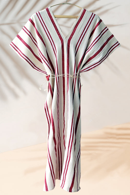 Handwoven Caftan Dress Burgundy 14