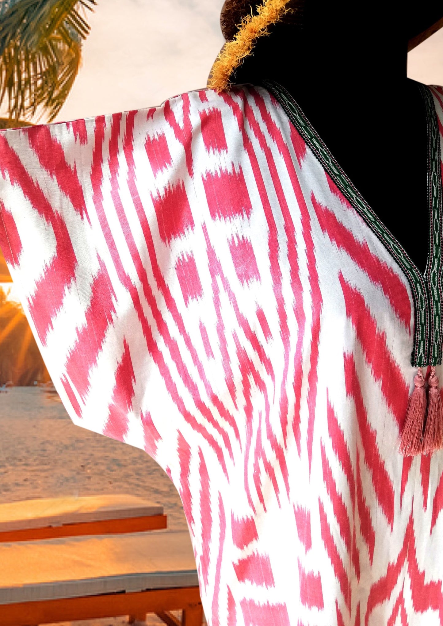 silk ikat caftan dress (pink stripes)