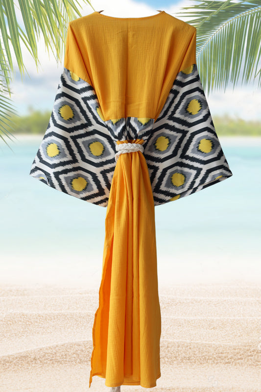 Silk Ikat Muslin Robe Yellow Black